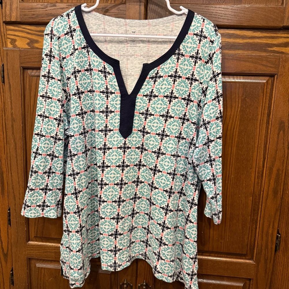 Talbots Tunic Top Blouse 2XP Petite Mandarin Collar Beach 3/4 Sleeves